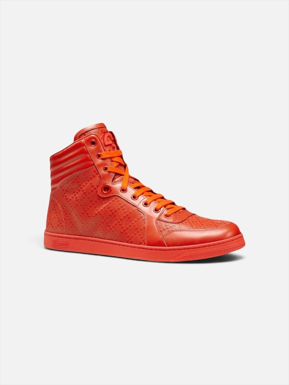 Gucci Orange Diamante Embossed Leather High-Top Sneakers Men 5G Italy NIB
